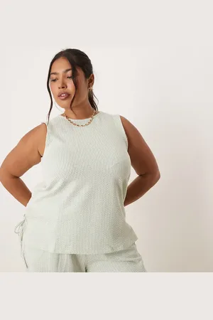 VILA Top a rayas verdes y color crema sin mangas con lazada lateral de tejido texturizado de (parte de un conjunto)