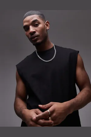 Topman Camiseta negra sin mangas de corte cuadrado de