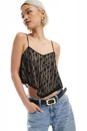 Miss Selfridge Top de tirantes vaporoso con abertura trasera de encaje de -Sin color