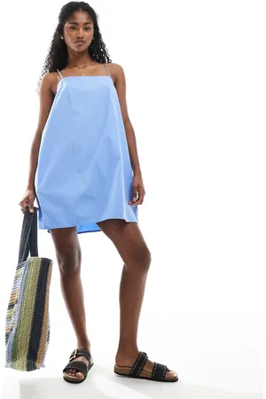 Monki Vestido corto con tirantes anudados de popelina de algodón de