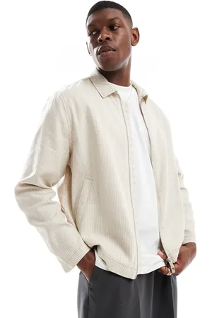 New Look Chaqueta Harrington color a rayas de mezcla de lino de -Neutro