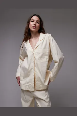 MANGO Camisa de pijama amarillo pastel de algodón de (parte de un conjunto)