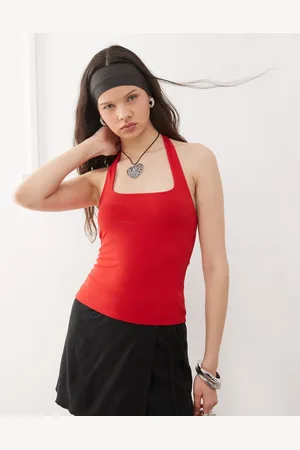 Weekday Top de corte slim con cuello cuadrado halter de