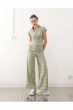 COLLUSION Pantalones de sastre verdes a cuadros de estilo años 2000 de