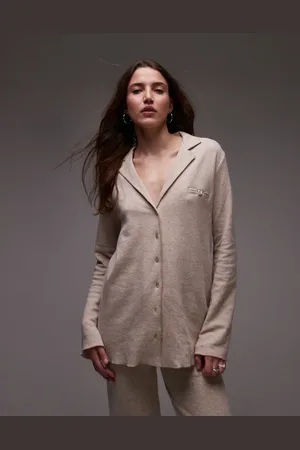 MANGO Camisa de pijama color de algodón cepillado suave de (parte de un conjunto)-Neutro