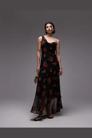 MANGO Vestido largo asimétrico con estampado floral de
