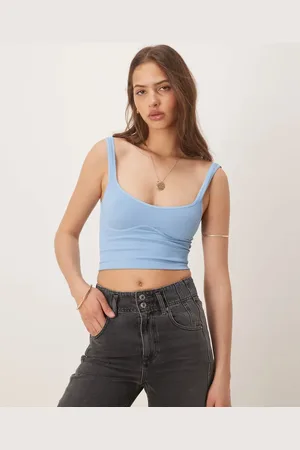 Free People Top corto azul sin costuras Meg de