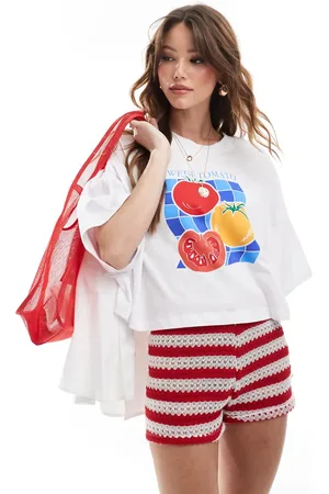 ONLY Camiseta corta blanca con estampado "Tomato" de