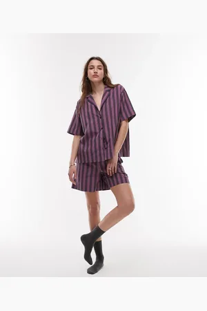 MANGO Pantalones cortos de pijama morados a rayas en el mismo tono de algodón de (parte de un conjunto)