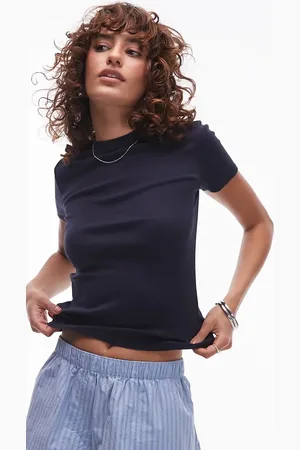 MANGO Camiseta con diseño encogido de canalé de