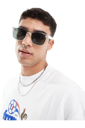 JACK & JONES Gafas de sol transparentes de estilo retro con montura cuadrada y lentes tintadas de