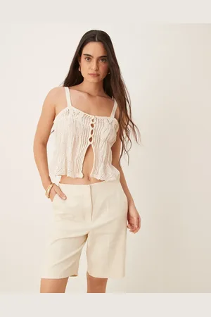 MANGO Pantalones cortos de sastre color de tejido efecto lino de -Neutro