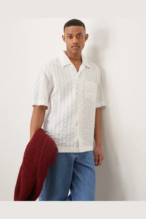 GANT Camisa blanco a rayas estilo resort de manga corta con cuello de solapas de sirsaca de