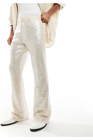ASOS Pantalones de vestir blancos de corte acampanado de lentejuelas de -Dorado