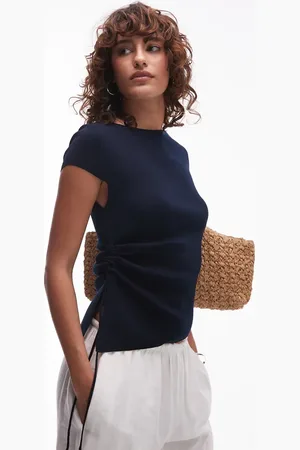 MANGO Camiseta con lateral fruncido y lazada de punto de