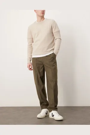 ASOS Pantalones de vestir verde de corte tapered extragrande con pinzas delanteras de tejido cepillado de