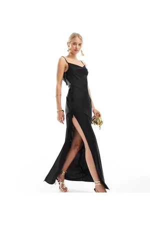 ASOS Vestido largo de tirantes con cuello desbocado y detalle de lazada de satén de ASOS DESIGN Tall