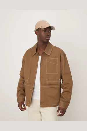 ASOS Chaqueta color de corte cuadrado extragrande y estilo worker con pespuntes en contraste de -Marrón
