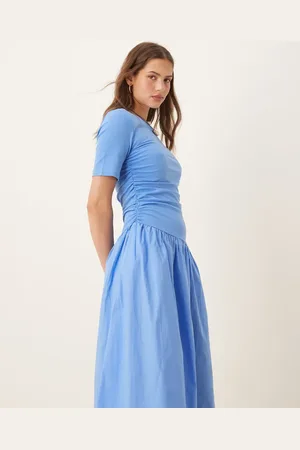 Never Fully Dressed Vestido largo azul con bajo caído de popelina de algodón de -Blanco