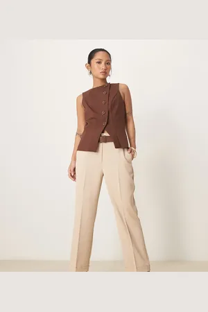 ASOS Pantalones de sastre color de corte recto slim con cinturón de Petite-Sin color