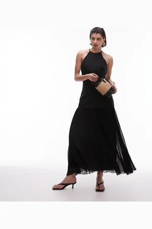 MANGO Vestido largo híbrido con pliegues en el bajo de