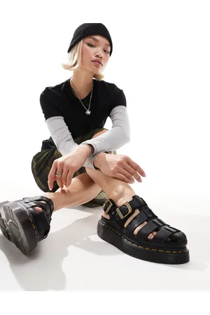 Dr. Martens Sandalias negras estilo cangrejeras con suela Quad Wrenlie de Dr. Martens