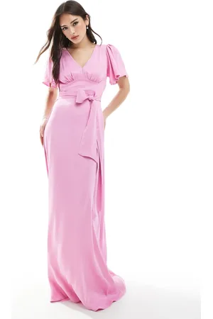 Maids to Measure Vestido de dama de honor largo rosa con mangas fluidas de