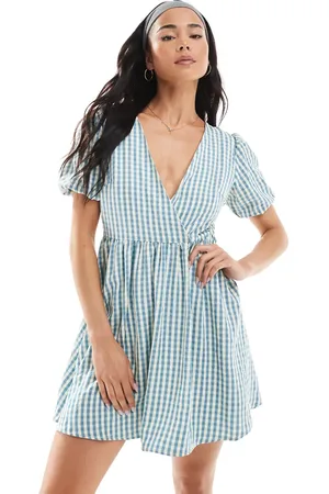 Daisy Street Vestido corto con mangas abullonadas y lazada en la cintura de