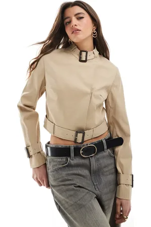 ASOS Gabardina corta color con cinturón con hebilla de -Neutro