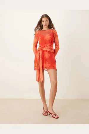 Never Fully Dressed Vestido corto y naranja de manga larga de malla de