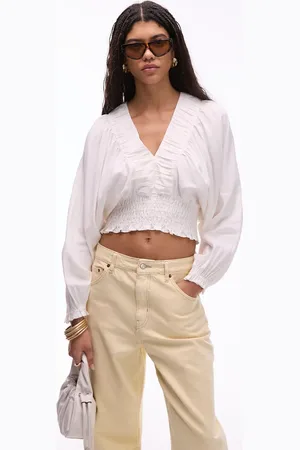 & OTHER STORIES Blusa blanca con mangas voluminosas y cuello y cuerpo fruncidos de