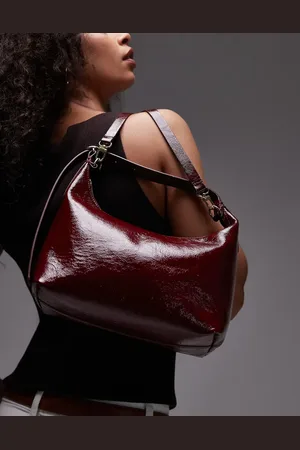 ARKET Bolso tote pequeño rojo cereza oscuro con correa bandolera extraíble de cuero de