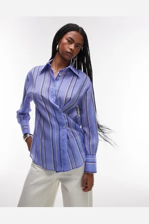 MANGO Camisa a rayas con tapeta de botones asimétrica de