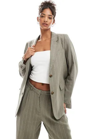 VERO MODA Americana caqui a rayas extragrande de tejido efecto lino de (parte de un conjunto)-Verde