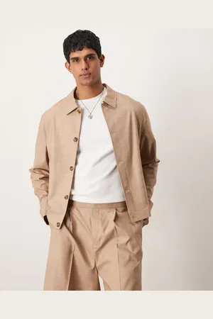 ASOS Chaqueta Harrington de vestir color con acabado rugoso y botones de (parte de un conjunto)-Neutro