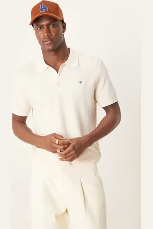 GANT Polo color de manga corta con logo de escudo de punto texturizado de algodón de -Blanco