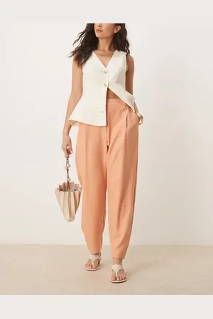 ASOS Pantalones de sastre naranja de corte barrel con detalle de trabillas de tejido texturizado de