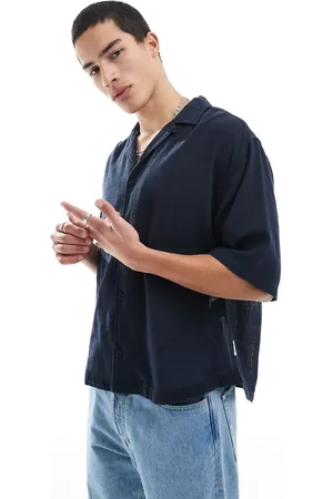 Only & Sons Camisa azul marino de corte holgado con solapas de tejido texturizado de