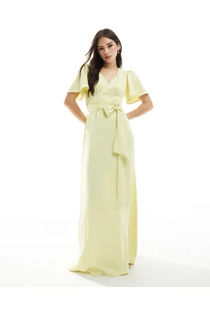 Maids to Measure Vestido de dama de honor largo amarillo con mangas fluidas de
