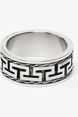 ASOS Anillo de banda gruesa con diseño en relieve de grecas alpinas de acero inoxidable resistente al agua de