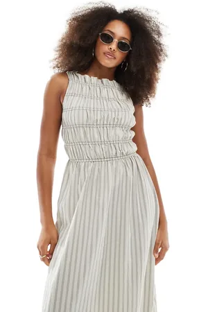 Daisy Street Vestido largo a cuadros vichy con cuerpo fruncido de -Neutro