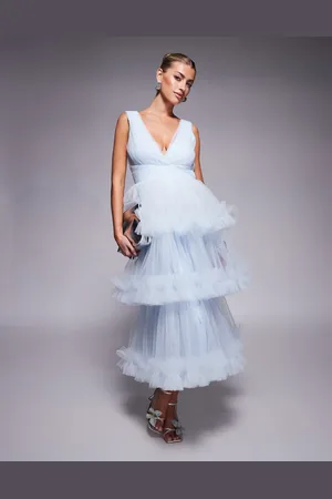 Lace & Beads Vestido semilargo escalonado con volantes de