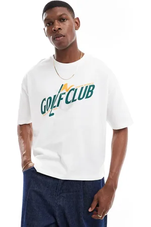 ASOS Camiseta blanca de corte cuadrado extragrande con estampado gráfico de golf de