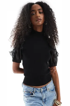 French Connection Top de punto con mangas de organza Kristine de