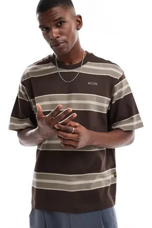 G-Star Camiseta y beis a rayas horizontales de corte cuadrado extragrande de