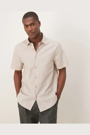 ASOS Camisa de vestir color de corte estándar de mezcla de lino de -Neutro