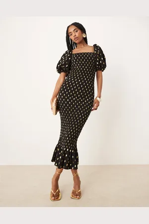 Never Fully Dressed Vestido semilargo fruncido con mangas abullonadas de