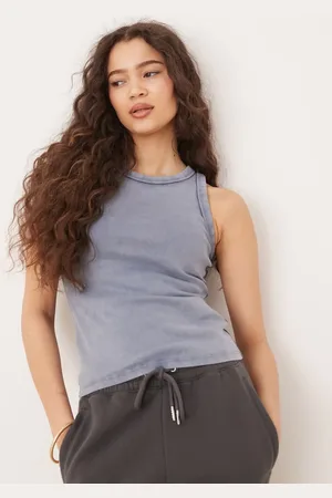 Abercrombie & Fitch Top azul lavado estilo vintage sin mangas con cuello redondo de canalé de -Morado