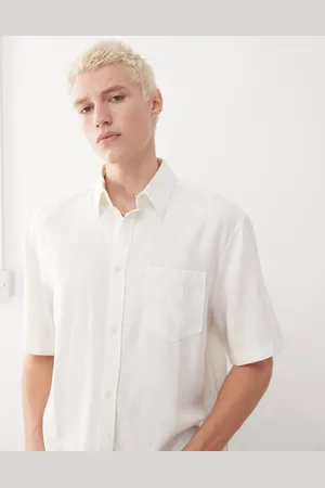 Weekday Camisa blanco hueso de manga corta y corte cuadrado extragrande de lino de