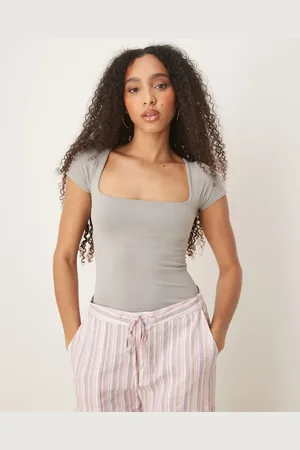 Free People Camiseta gris con diseño encogido y cuello cuadrado Clean Lines de